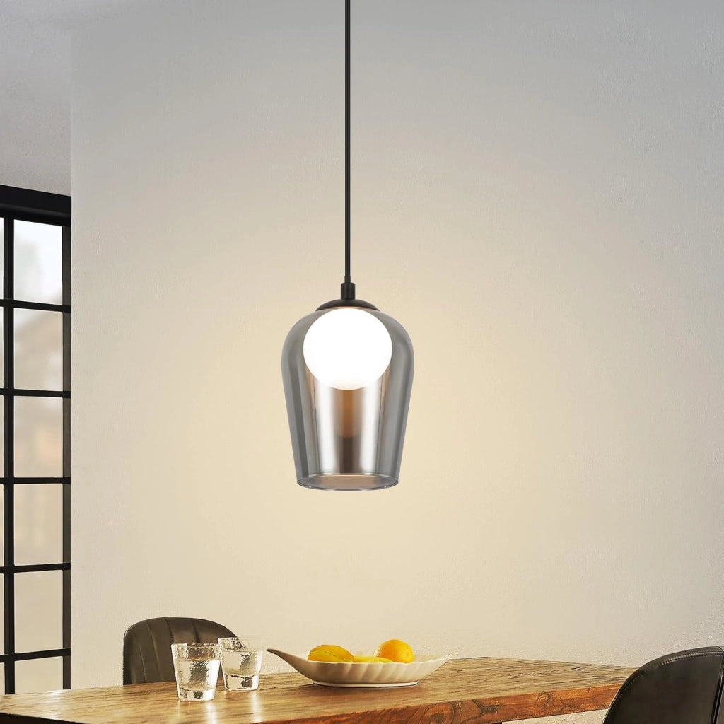 Lampada a sospensione ZMH vintage da tavolo per soggiorno ovale grigio fumo G9 regolabile in altezza