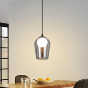 Lampada a sospensione ZMH vintage da tavolo per soggiorno ovale grigio fumo G9 regolabile in altezza