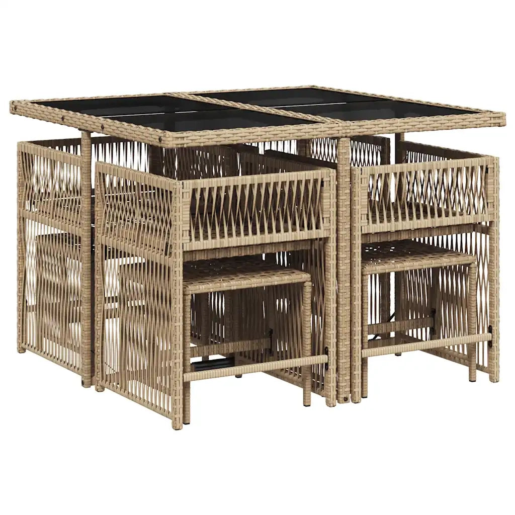 Set da Pranzo da Giardino 9 pz con Cuscini Beige in Polyrattan 3211678