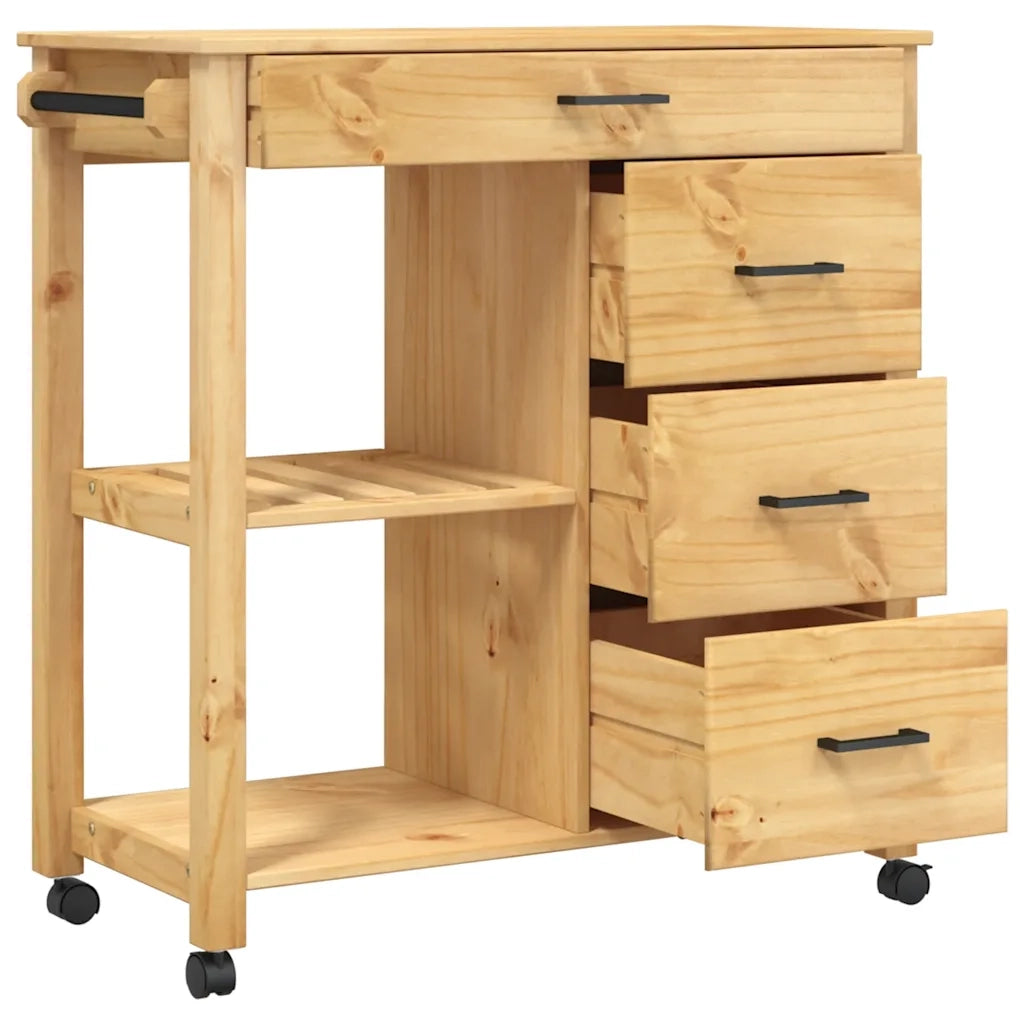 Carrello da Cucina MONZA 84x40x88,5 cm in Legno Massello di Pino 376115