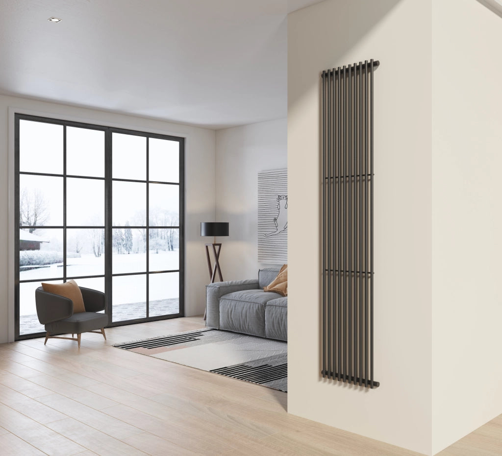 Radiatore design 200x42 cm (10 tubi) in acciaio grigio opaco a tubi tondi interasse verticale H200 PISA
