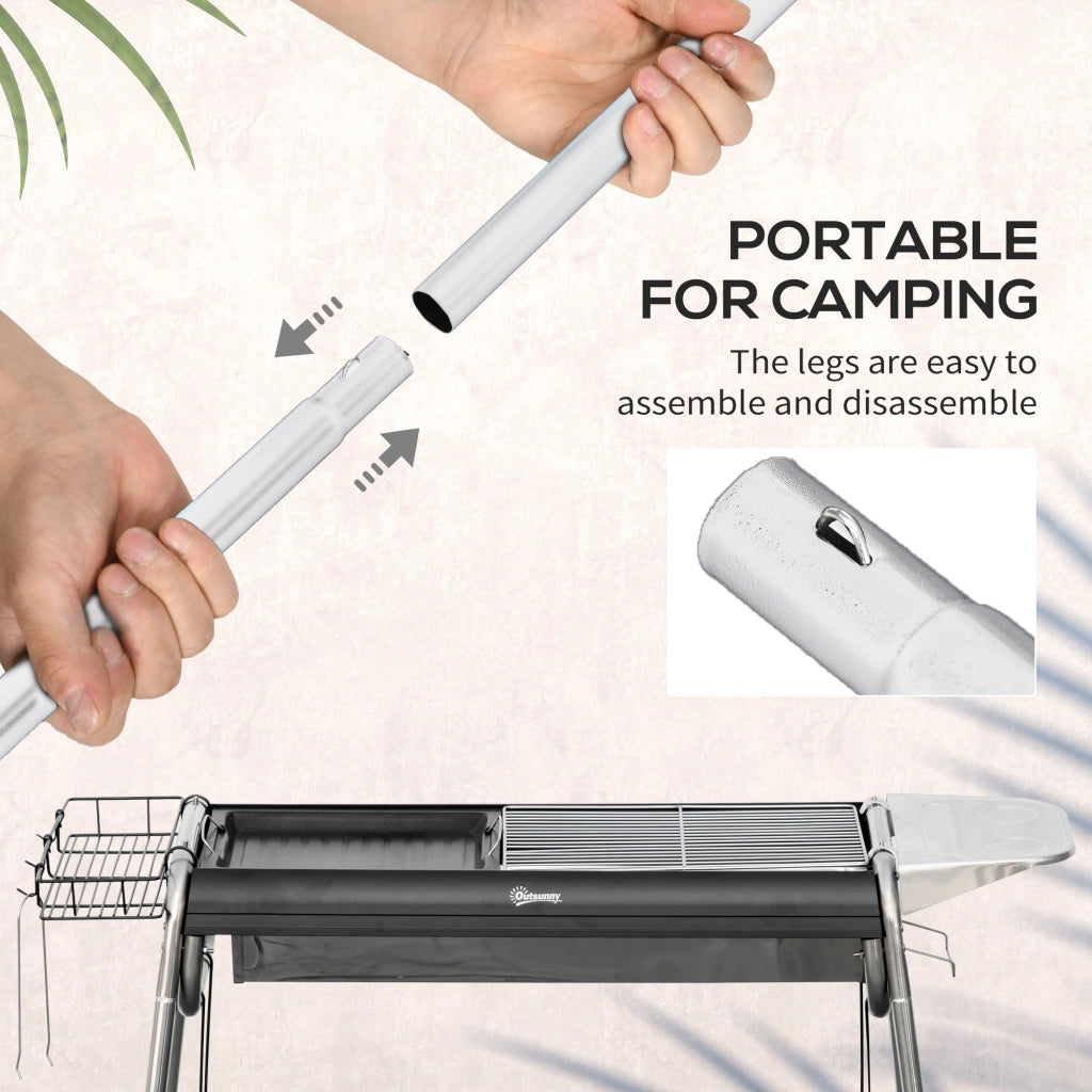 EasyComfort Barbecue a Carbonella con Griglia e Piastra di Cottura, Cestino e Ripiani, 107x63x75cm, Nero