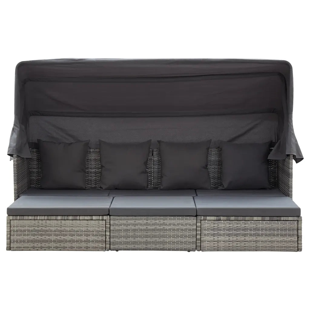 Lettino da Giardino con Tettuccio in Polyrattan Grigio Mélange 46158