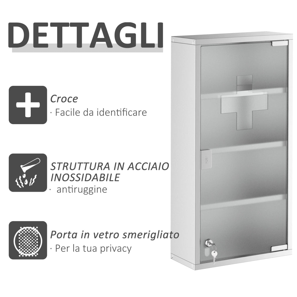 EasyComfort Armadietto Medicinale Cassetta Porta Medicina a Quattro Ripiani in Acciaio Inox 30 x 12 x 60cm