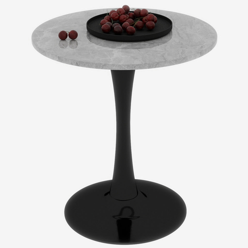 Tavolino basso rotondo 70 cm nero e grigio – piano effetto marmo, 2-4 persone