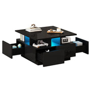 TAVOLINO da salotto 70x70x40 cm nero lucido con LED e 4 cassetti