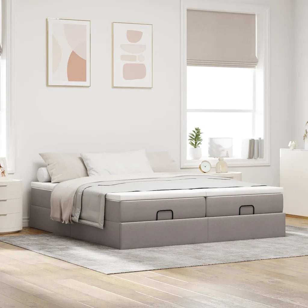 Struttura Letto Pouf con Materassi Tortora 160x200cm in Tessuto 3311238