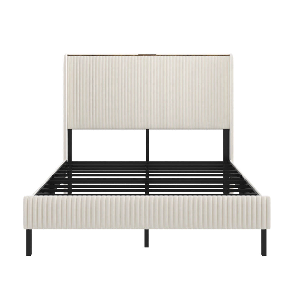 Letto a piattaforma imbottito 160x200 in tessuto; antiscivolo; doghe metalliche; senza boxspring
