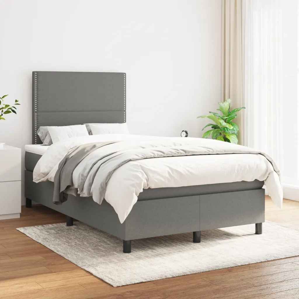 Giroletto a Molle con Materasso Grigio Scuro 120x190cm Tessuto