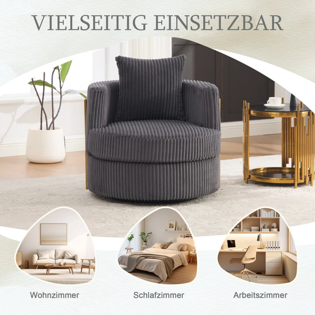 POLTRONA girevole 360° con vano contenitore 76x79x78 cm in corduroy grigio