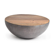 Tavolino Rotondo in Acciaio e Legno Riciclato Base Semisfera - ZEN