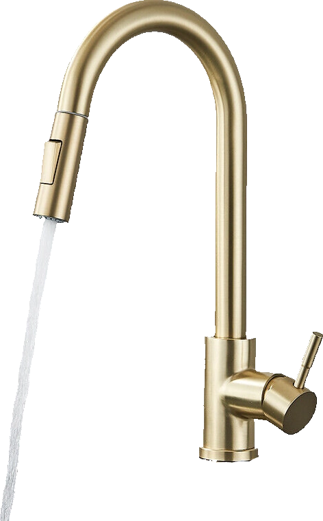 JANA | Rubinetto da cucina estraibile Premium in acciaio inox spazzolato oro | Rubinetto gastro alta pressione ruotabile a 360° 2 attacchi
