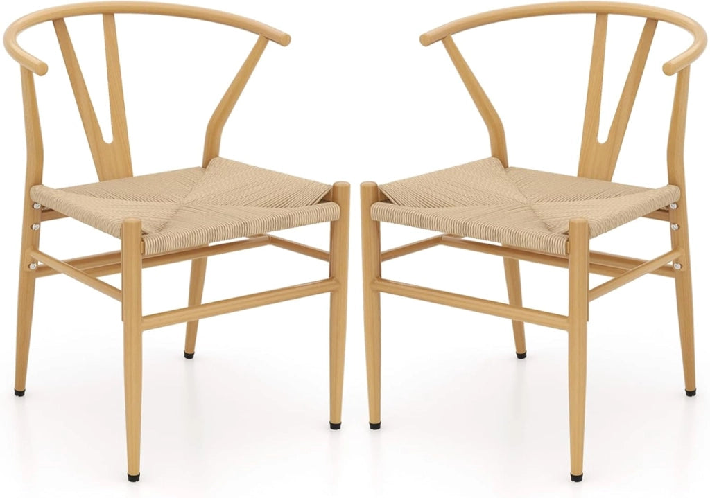 Set di 2 sedie da pranzo impilabili, da cucina, da soggiorno, con schienale e ampia seduta in rattan, portata 150 kg, con gambe in metallo, set di sedie 54 x 59 x 73 cm
