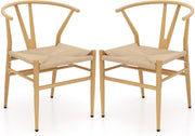 Set di 2 sedie da pranzo impilabili, da cucina, da soggiorno, con schienale e ampia seduta in rattan, portata 150 kg, con gambe in metallo, set di sedie 54 x 59 x 73 cm