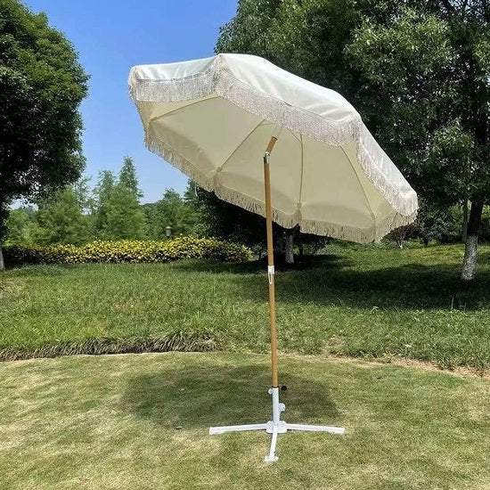 Parasole da spiaggia con bavagli bianchi - ombrellone portatile per esterno, giardino, terrazza - inclinabile