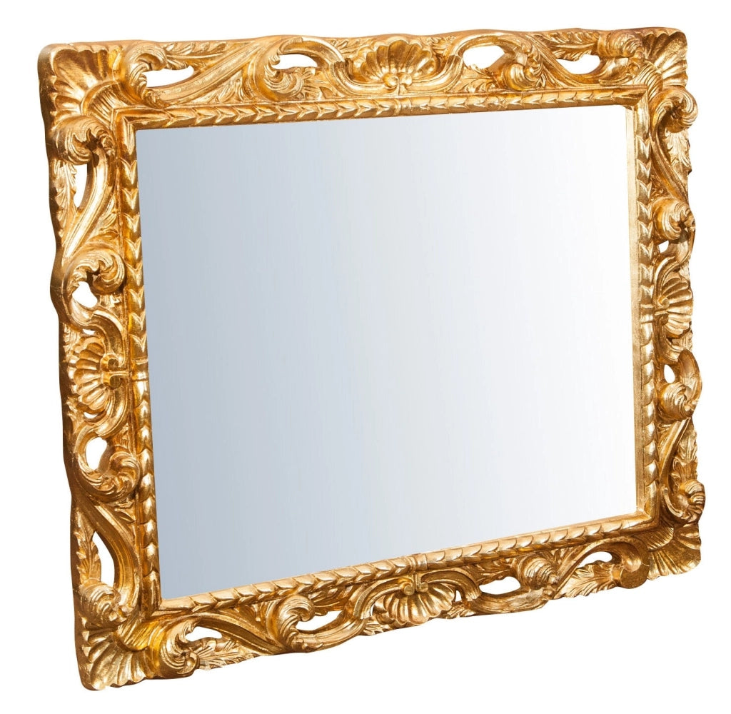 Biscottini Specchiera da parete verticale/orizzontale in legno finitura foglia oro anticato L94xPR6,5xH114 cm Made in Italy