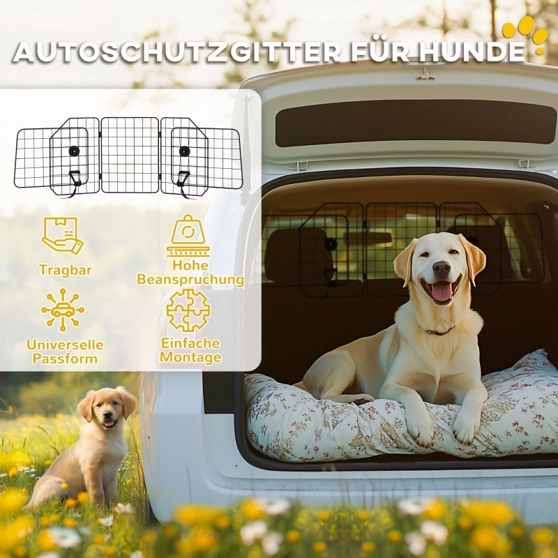 Rete divisoria per cani da auto, regolabile da 93 a 150 cm, pieghevole, facile da montare, in acciaio, nera.