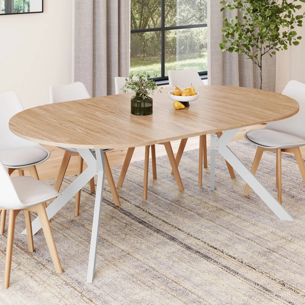 IDMarket - ALIX Tavolo da pranzo rotondo allungabile per 4-10 persone con gamba in legno e ragno bianco 110 - 200 cm