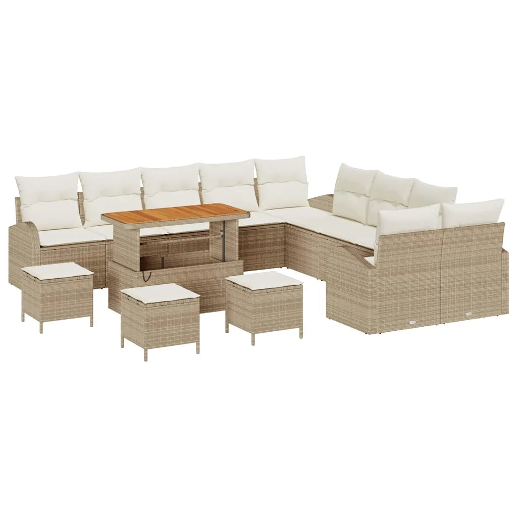 Set Divano da Giardino con cuscino 14 pcs Beige e Crema