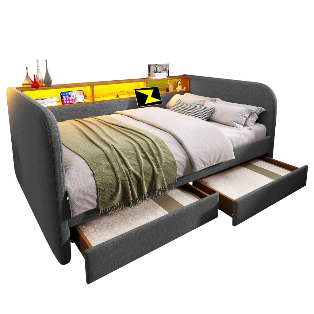 Letto a giorno 140x190 - Xylo - USB-C 2 cassetti grigio