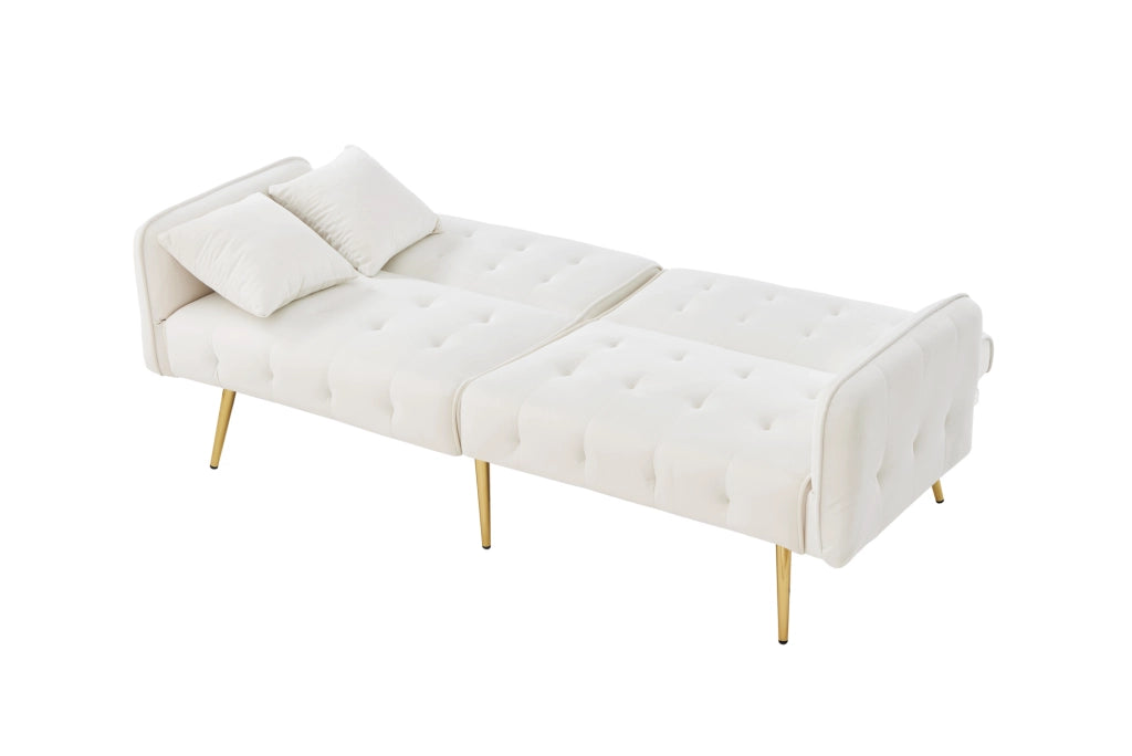 Divano letto 2 posti ULEVR 178x82x70 cm con schienale e braccioli regolabili, velluto bianco antico