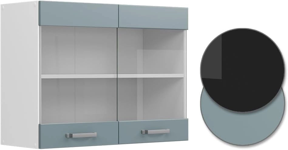 Mobile da cucina in vetro R-Line, Grigio-blu, 80 cm, per la libera combinazione all'interno di sistemi cucina modulari