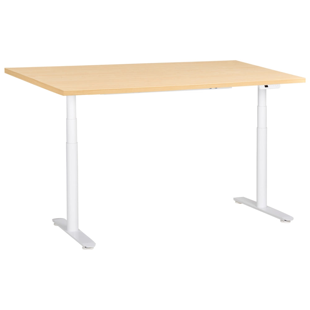 Scrivania regolabile in altezza elettricamente bianco 160 x 72 cm nero e marrone chiaro in acciaio verniciato a polvere