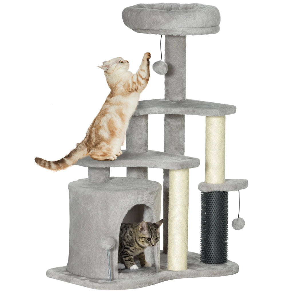 Albero Tiragraffi per Gatti con Casetta Ripiani e Letto 60x39x87 cm in Peluche e Sisal Grigio
