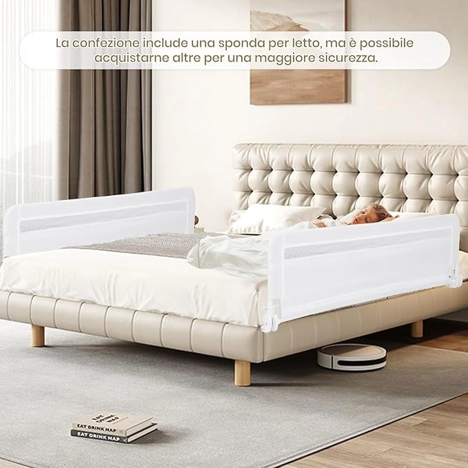 Sponda da Letto per Bambini 100/120 cm, Barriera Pieghevole per Letto, con Cintura di Sicurezza, Sponda di Sicurezza per Bambini, per Letti Singoli, Doppi, 100/120 x 41 x 42 cm (120 cm,Bianco)