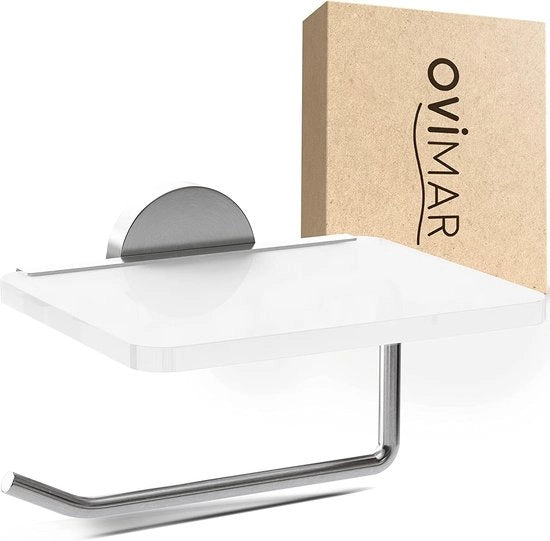 Supporto per carta igienica con pannello vetrato, argento | Supporto per carta igienica da fissare con chiodi o colla | Supporto per carta igienica con pannello | Supporto per carta igienica in bagno, argento