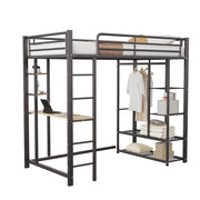 Letto a Soppalco Singolo con Scrivania; Armadio e Scaffali; 90 × 200 cm; senza Materasso; Nero