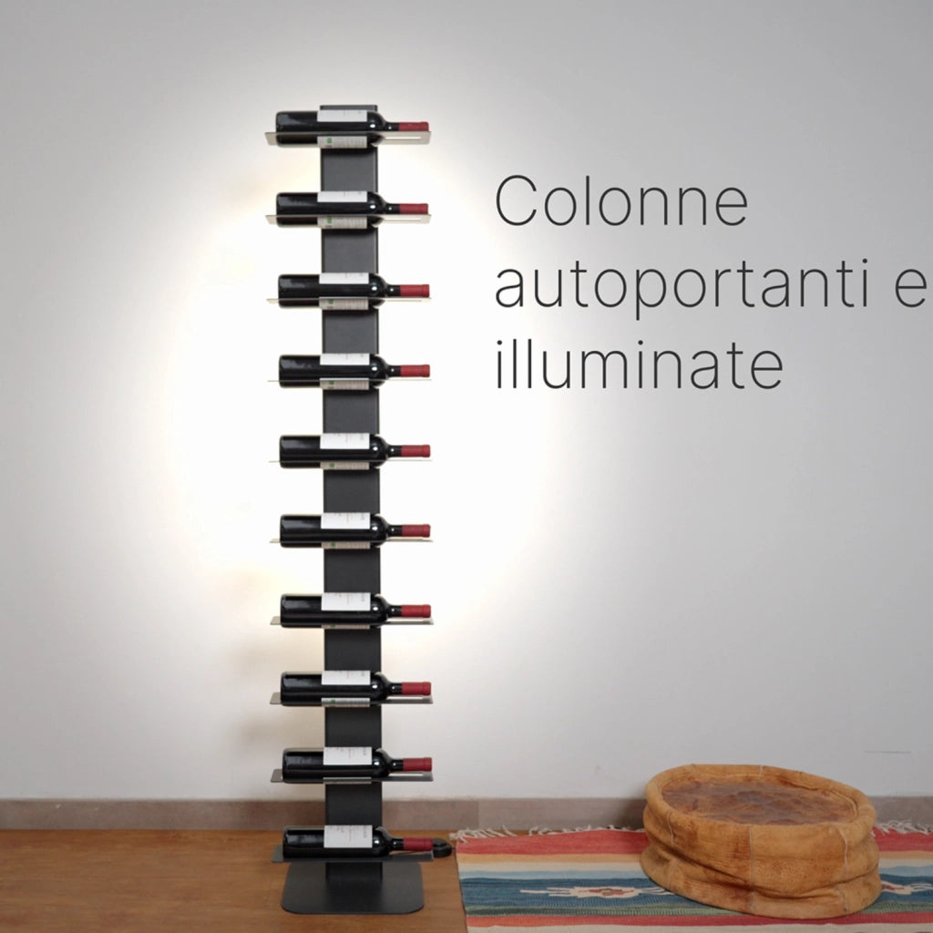 ALUBOX VIRGO Porta Vino Da Terra A Colonna Autoportante Illuminato 167X60X30 Cm Portabottiglie Vino Da Terra In Alluminio Con 10 Mensole Doppie In Lamiera Zincata Capacità 20 Bottiglie