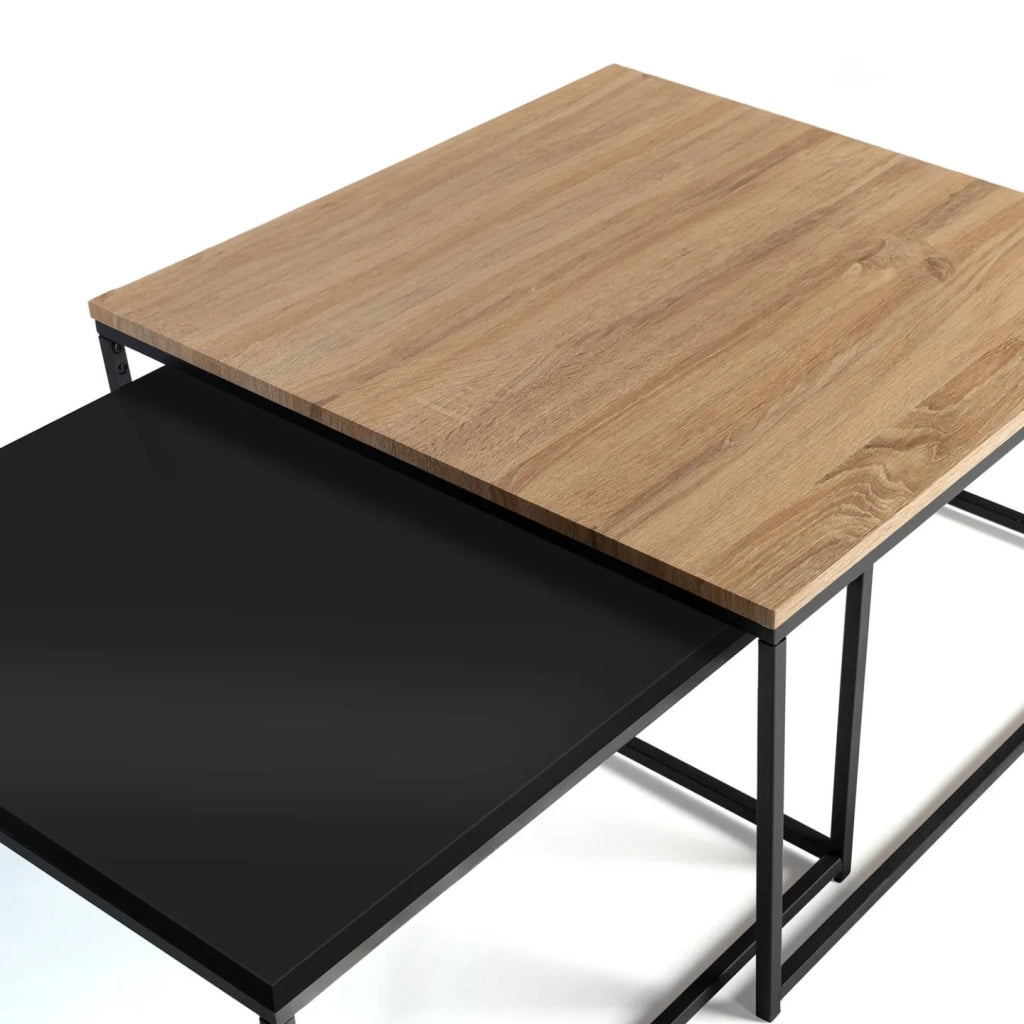 IDMarket - Set di 2 tavolini DENTON 60/70 in metallo nero e legno, design industriale
