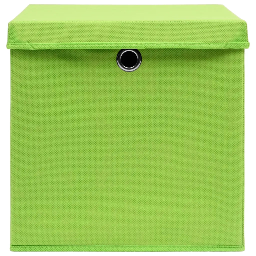 Scatole con Coperchi 10 pz Verdi 32x32x32 cm in Tessuto