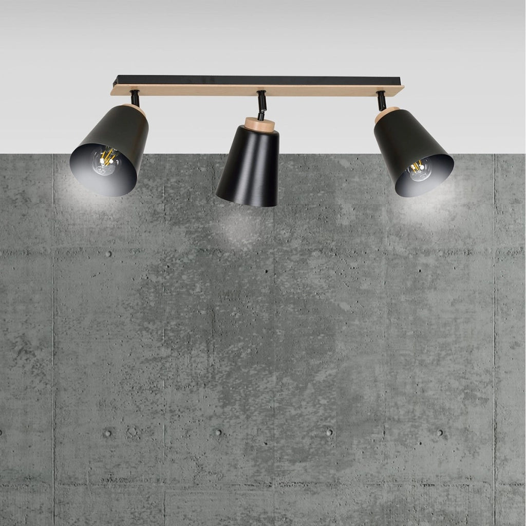 Faretto a soffitto ATLAS in acciaio nero opaco e legno