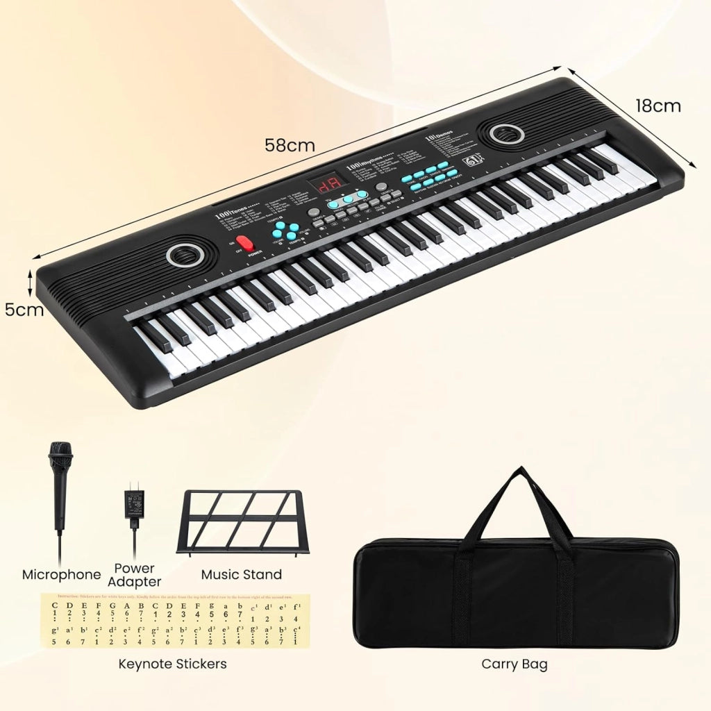 Pianoforte Digitale 61 Tasti Pieghevole, Tastiera Elettronica con Microfono e Leggio, Pianola Portatile con Borsa per il Trasporto per Principianti (Nero)