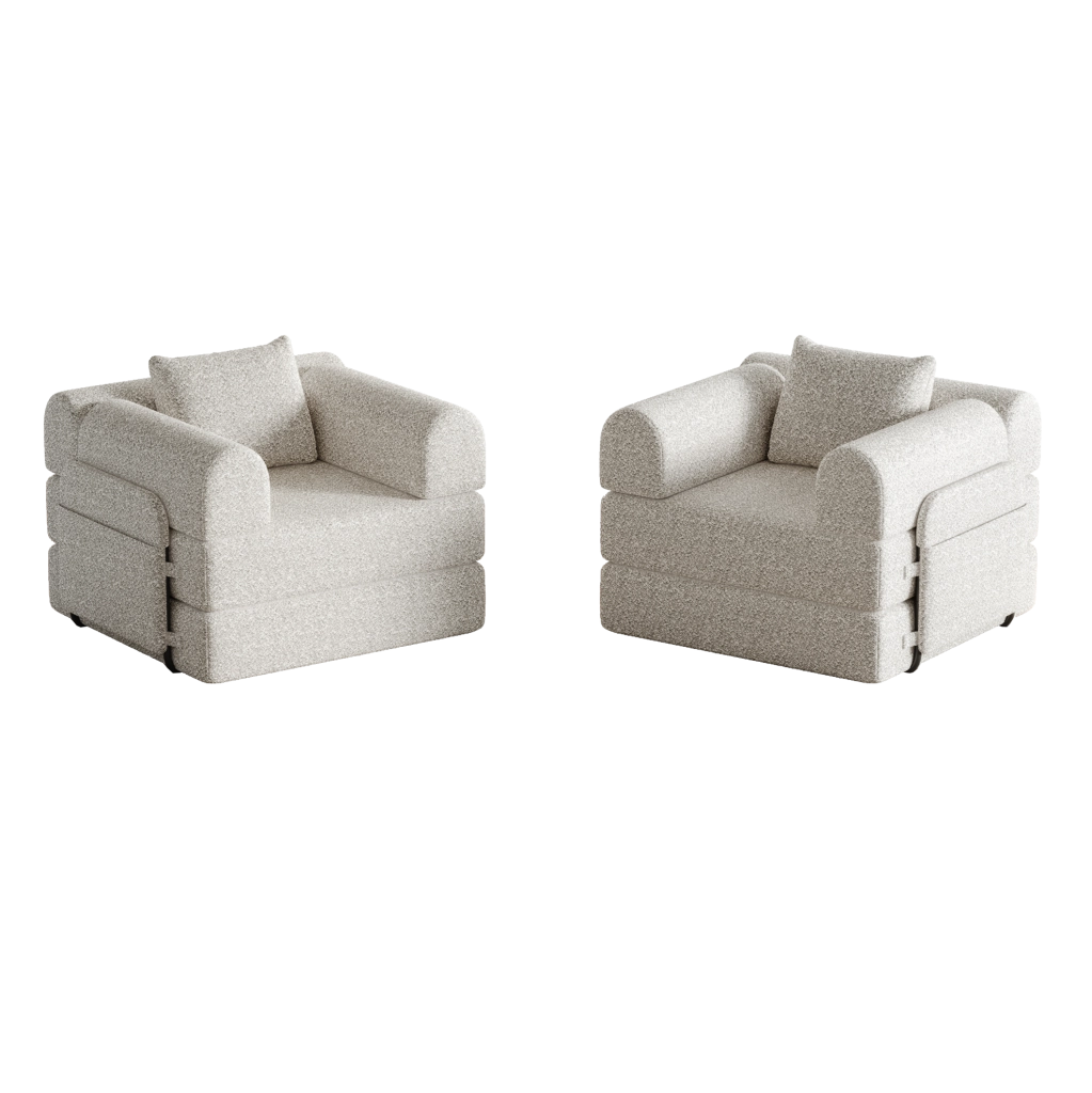 Divano letto singolo Chenille 2-in-1 con cassetto bracciolo e struttura in metallo