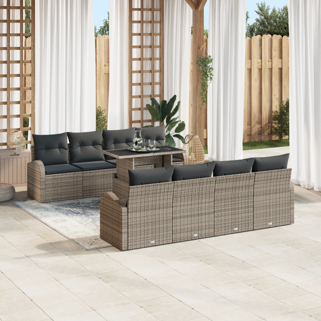 Set Divano Giardino 9 Pezzi con Cuscini Grigio Rattan Polietilene