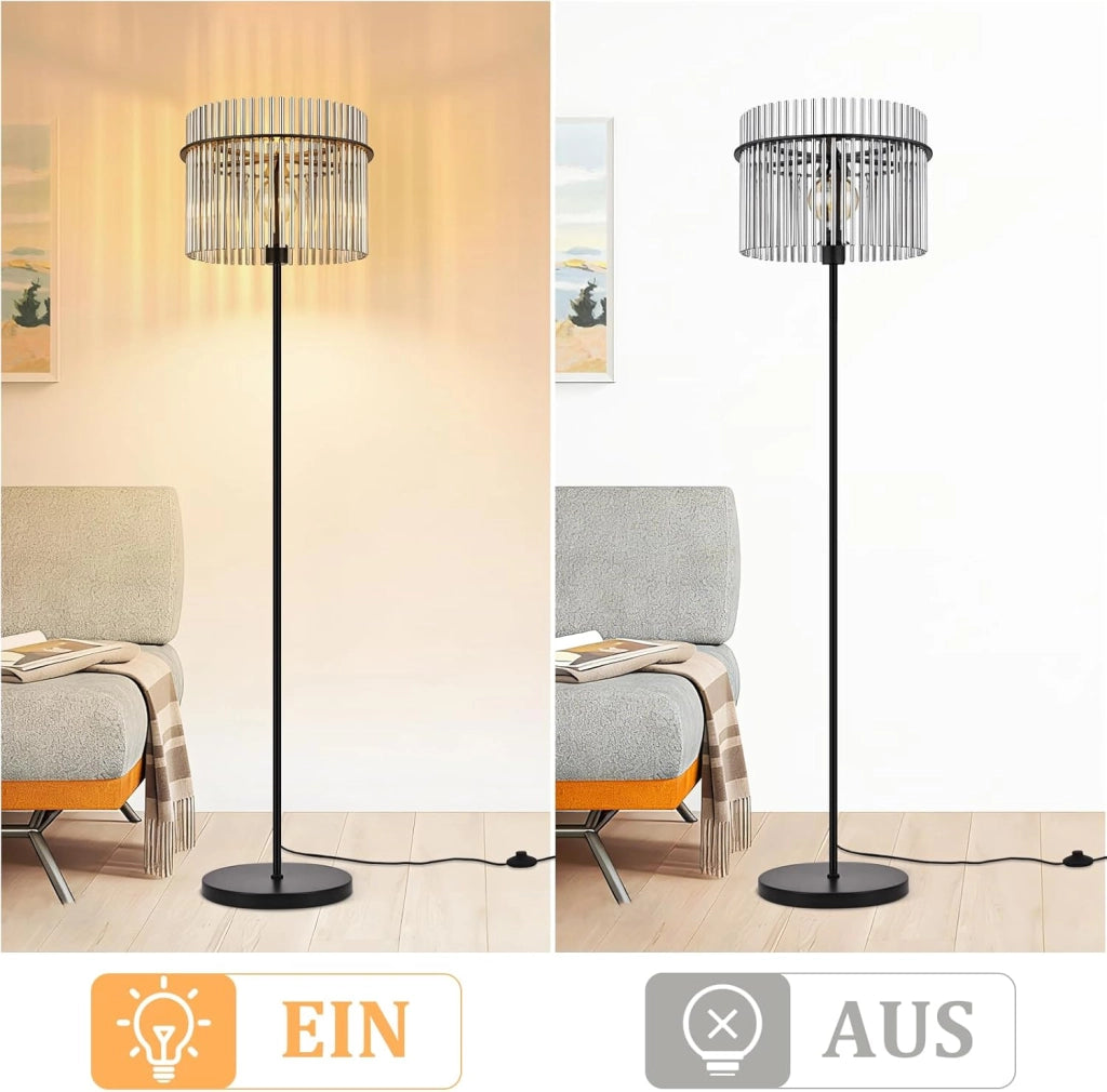 ZMH Lampada da terra vetro nero E27 154cm interruttore pedale moderno per camera letto cameretta ufficio