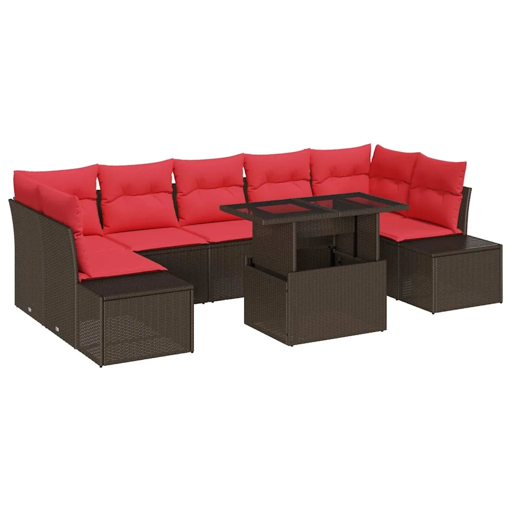 Set Divano da Giardino 8 pz 7-Numero di posti Marrone e Rosso 3357877