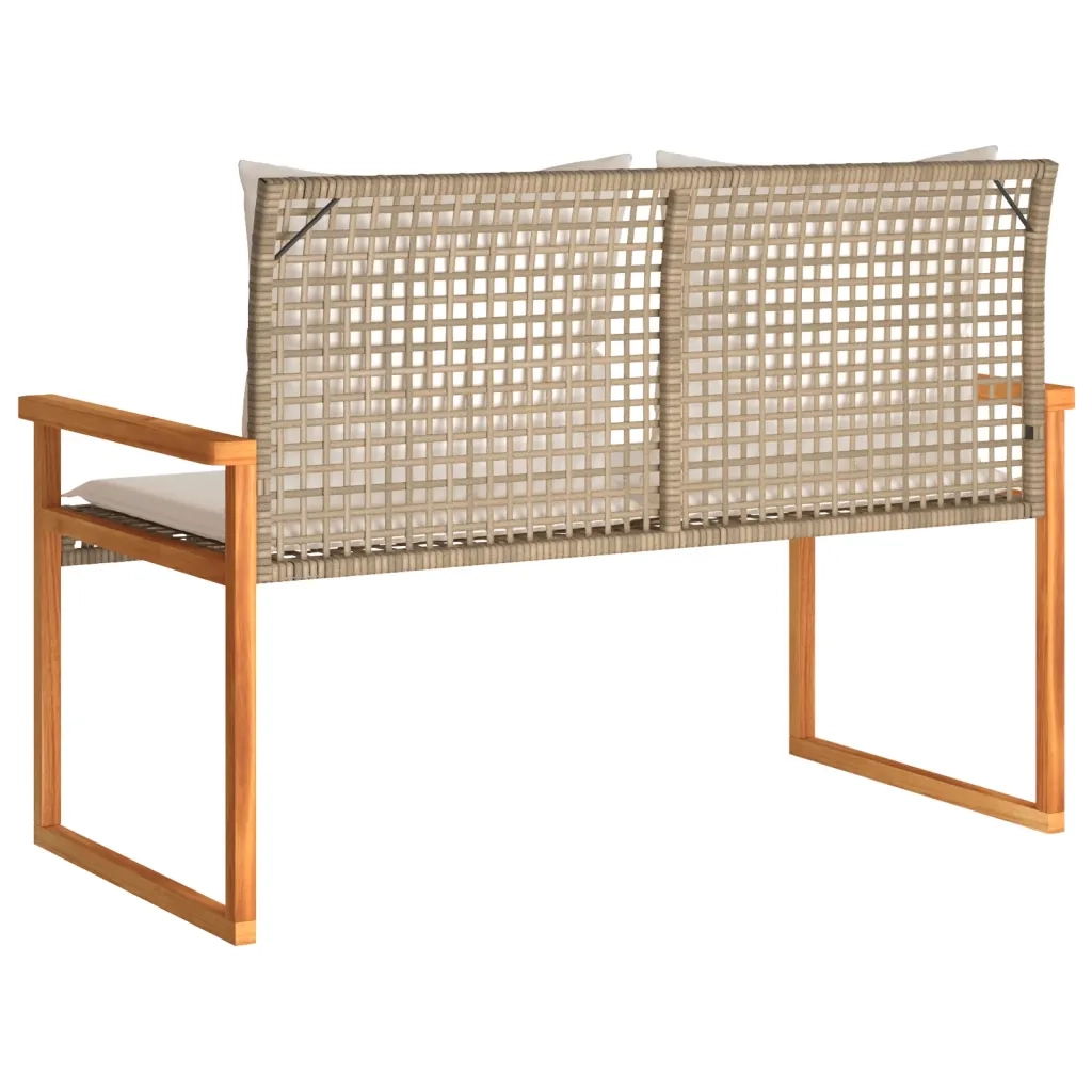 Panchina da Giardino | Panca da Giardino con Cuscino Beige Misto Polyrattan e Acacia
