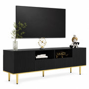 Mobile TV 165x36x55 cm; 2 vani e 2 cassetti con apertura a pressione; pannello truciolare nero e oro