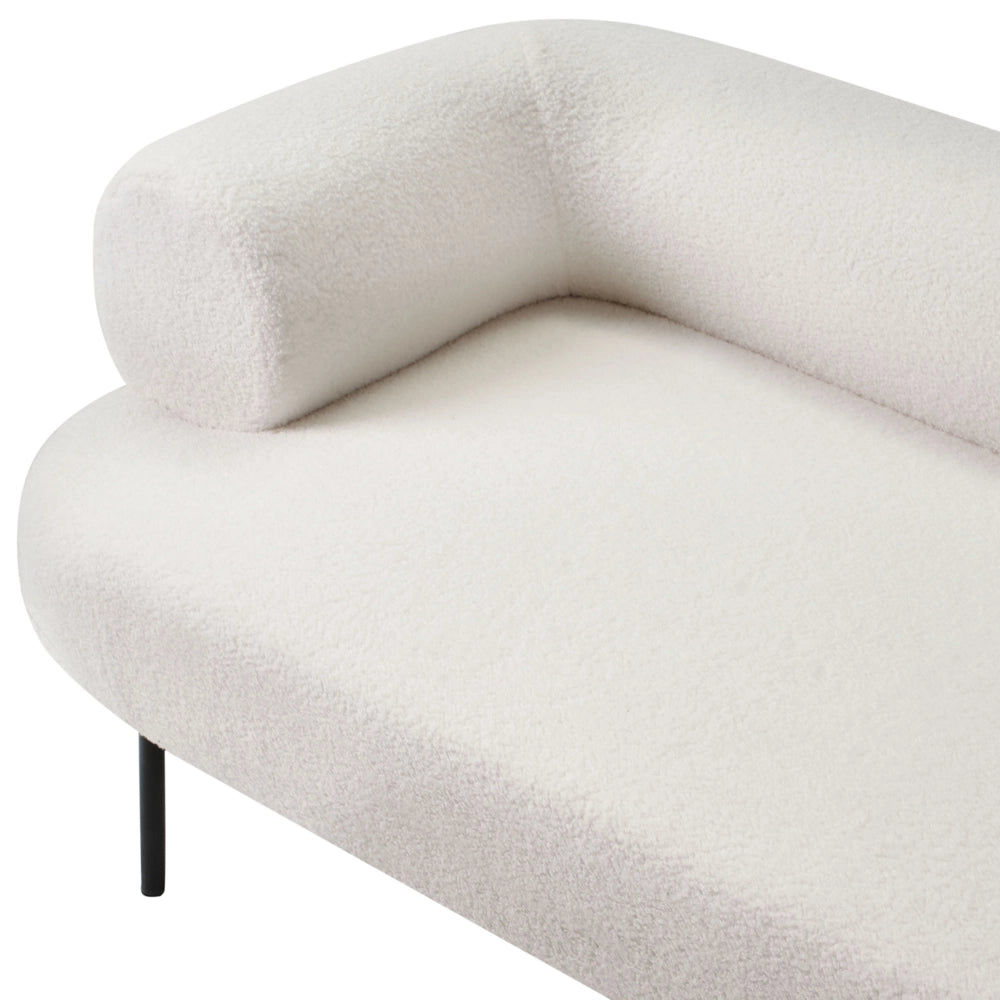 Chaise longue lato sinistro in tessuto bouclè bianco sporco rivestimento idrorepellente gambe in metallo design moderno per soggiorno