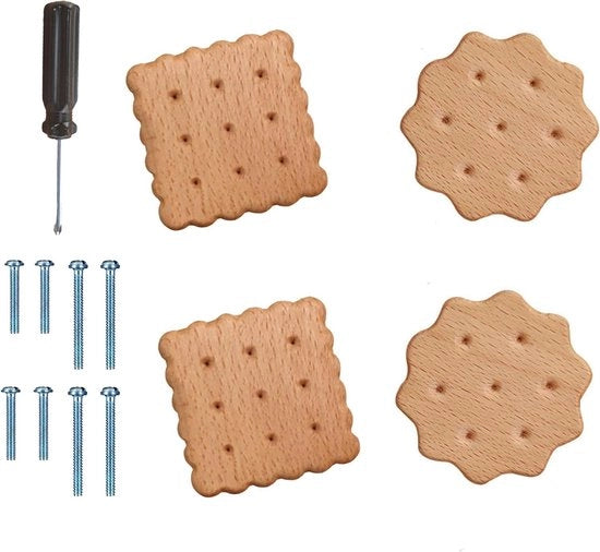 Imposte per cassetta a design in legno quadrato - Set di 4 - Imposte per biscotti e biscotti rotondi - Maniglie di carrello per casa, cucina, camera da letto, armadio