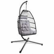 Sedia Pensile Da Giardino Con Telaio In Metallo E Seduta In Rattan Cuscino Morbido Poltrona Oscillante Per Relax Outdoor Su Balcone Terrazzo Portico E Veranda 107 x 98 x 202 Cm Grigio