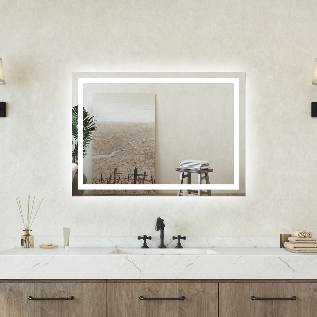 Specchio bagno Rettangolare 80x60cm Retroilluminato Con Led, Antiappannamento + 3 Luci