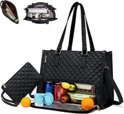 Borsa da viaggio 2 in 1 per donna, 15,6 pollici borsa laptop con contenitore isolante per pasti, borsa da mano imbottita con grande capacità e portafoglio (nero)