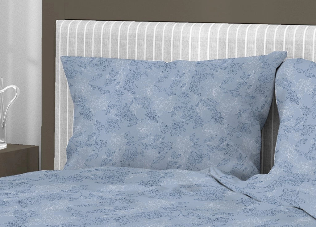 Sacco Copripiumino In 100% Cotone Made Italy Disegno Moderno Lily - Matrimoniale - Blu