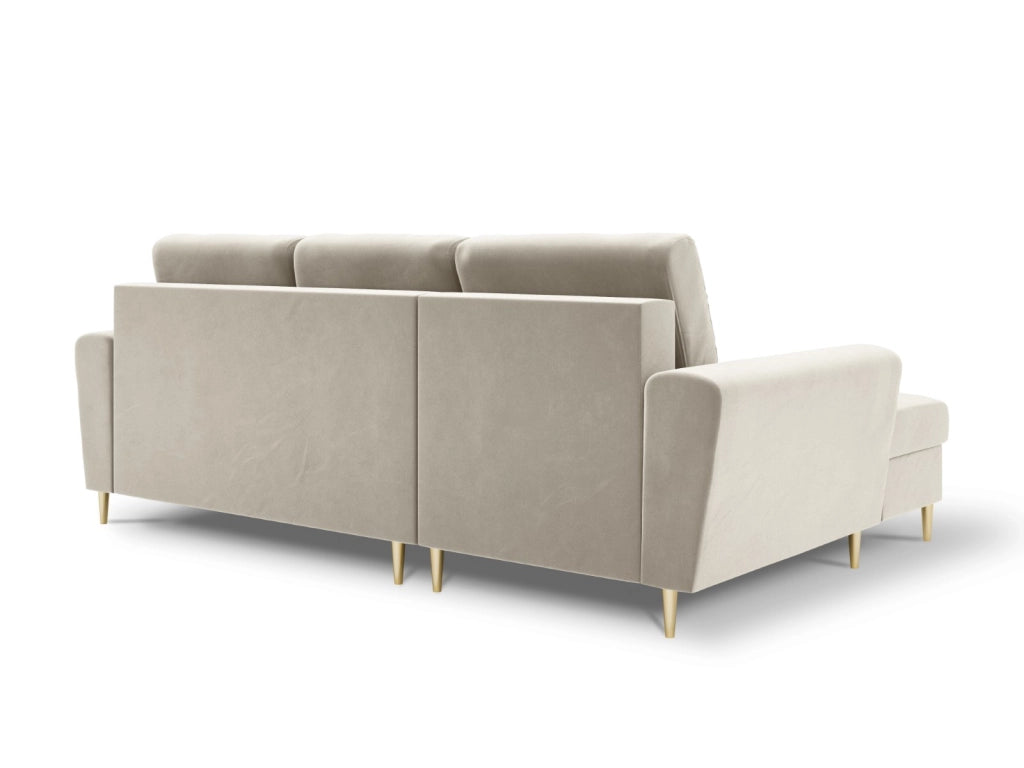 Cosmopolitan Design - Divano convertibile angolare sinistro con contenitore "Kyoto" 4 posti in velluto beige chiaro 