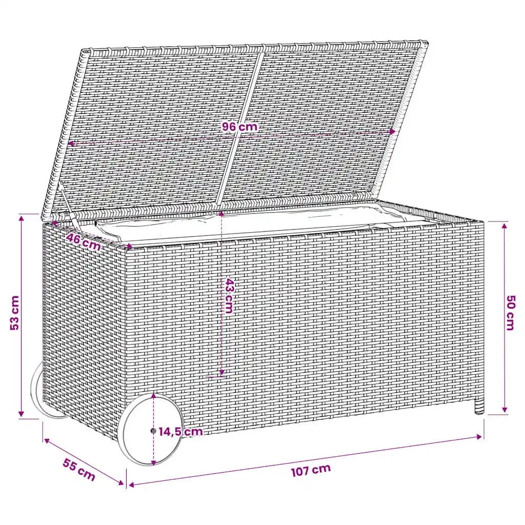 Contenitore da Giardino con Ruote Grigio 190L in Polyrattan CFW2445477